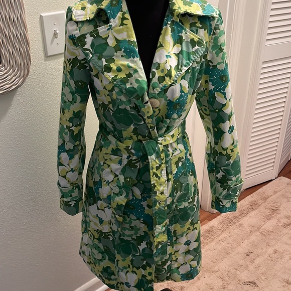 Nine West floral button down fitted trench coat - Picture 2 of 8